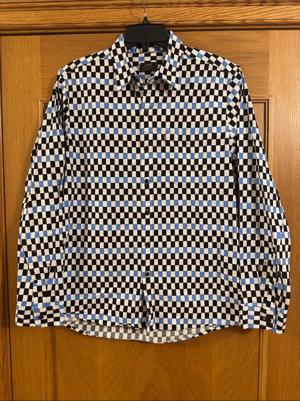 Levi's Skateboarding Collection Long Sleeve Shirt Blue Black White Check Size M